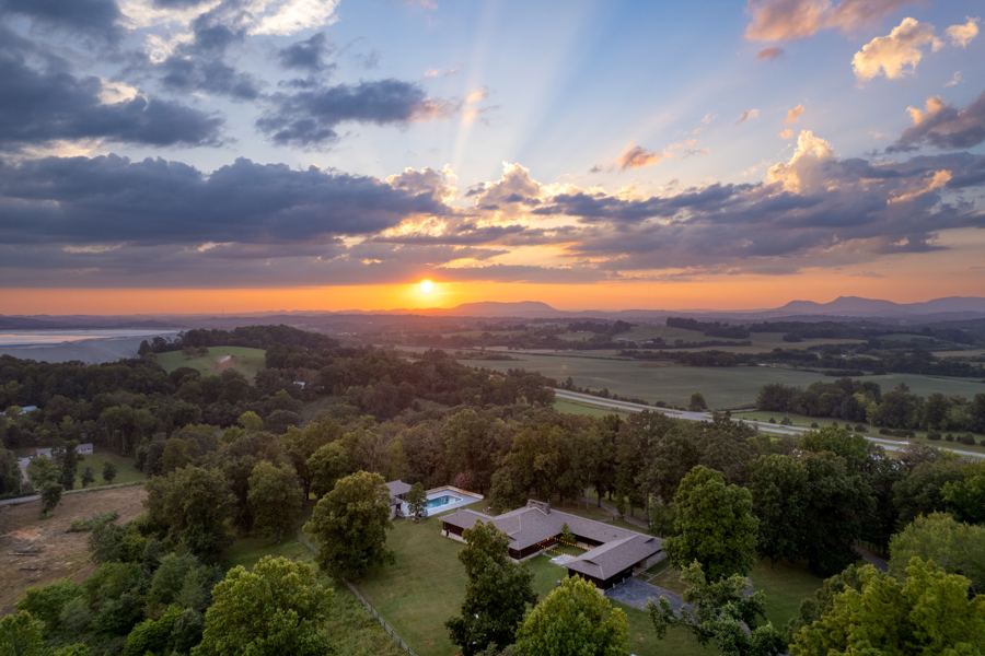Sunset over the valley and the estate