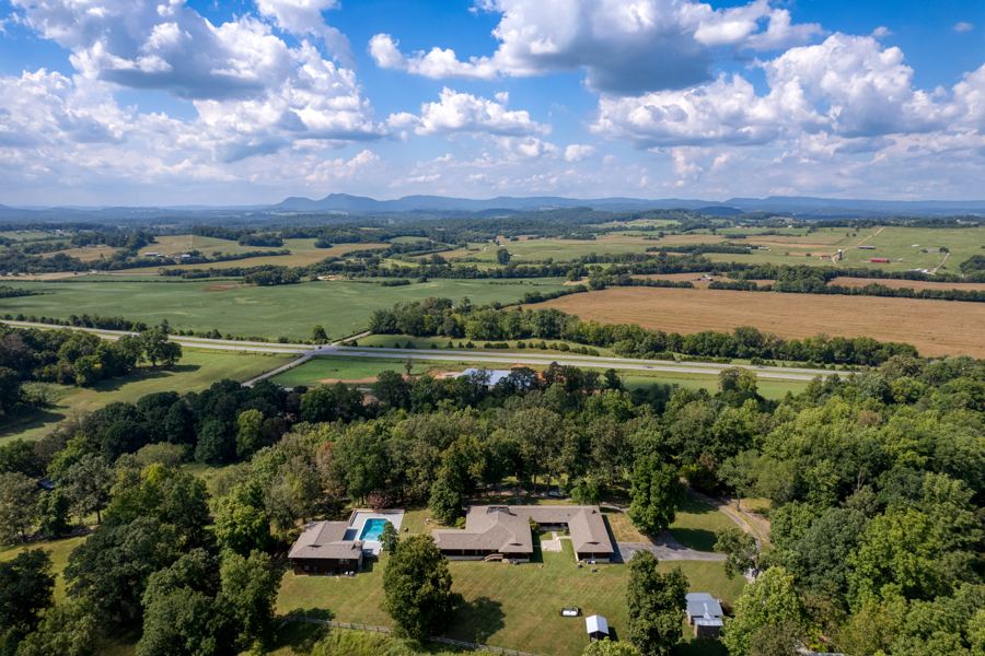 Aerial view of the estate in the foothills